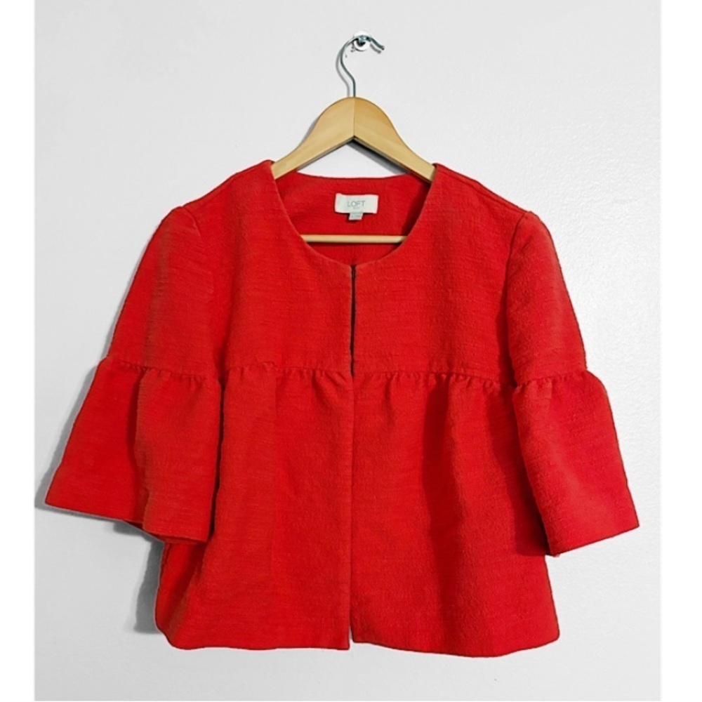 Ann Taylor Loft Bell Sleeve Textured Crop Blazer or Jacket